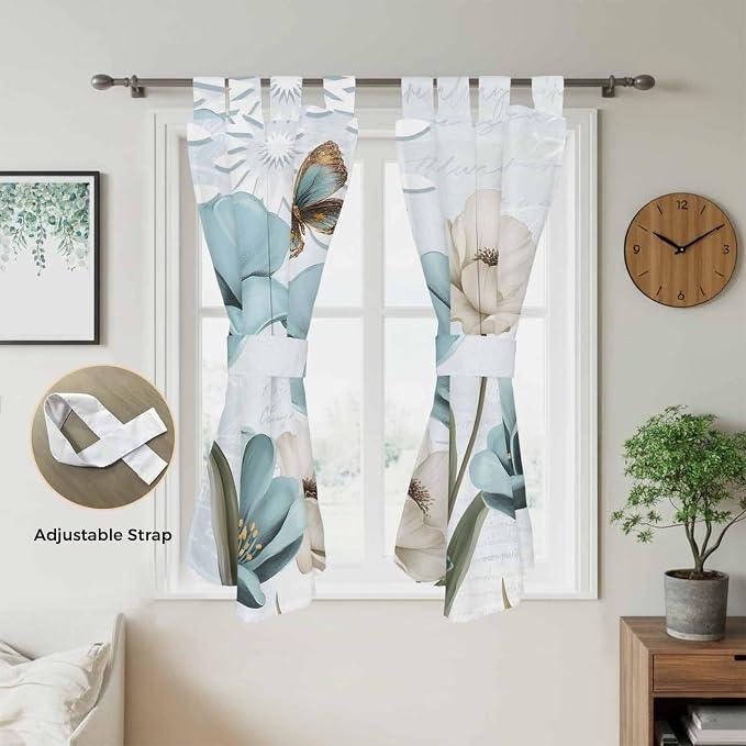 Blue Tulips Bedroom Curtains 72 Inch Length, Window Curtains Tab Top, - Image 5