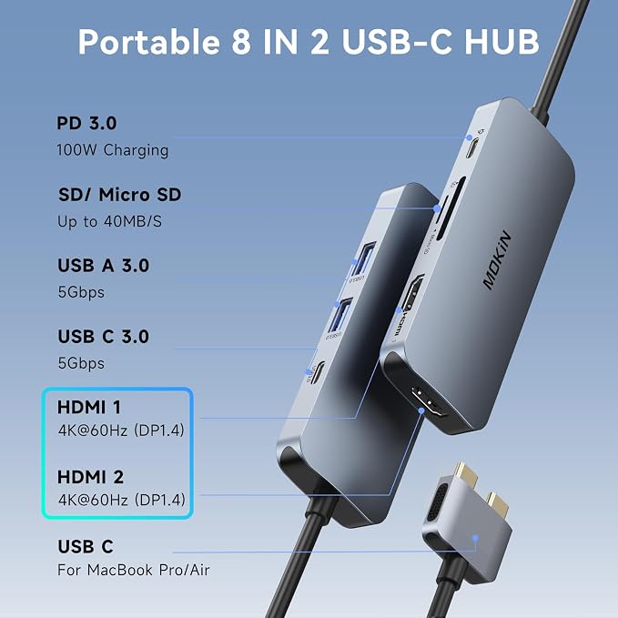 Docking Station for MacBook Pro Air, USB C Docking Station Dual Monitor - Image 3