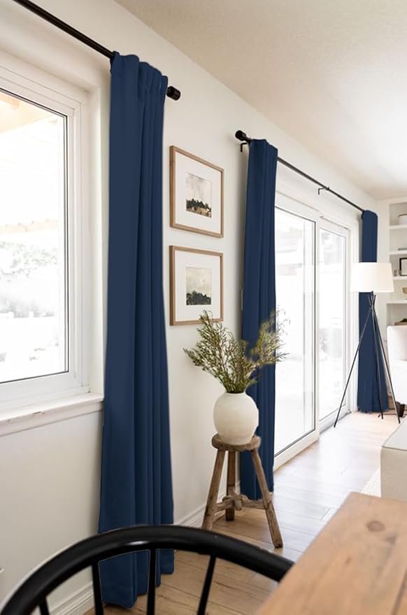 100% Blackout Shield Linen Blackout Curtains for Bedroom 120 Inches Long, Back Tab/Rod Pocket Living Room Drapes, Thermal Insulated Blackout Curtains 2 Panels Set, 50" W x 120" L, Midnight Blue
