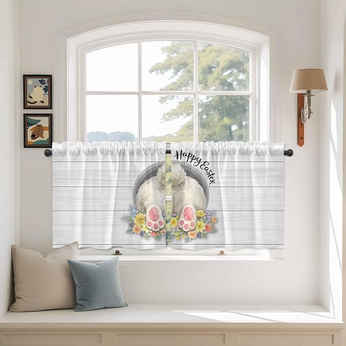 Easter Bunny Kitchen Tier Curtains 24 Inch Long 2 Panel Set, Rod Pocket Cafe by Unknown