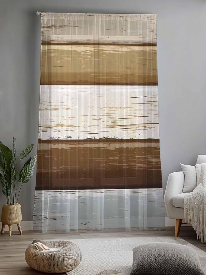 Sheer Curtains 108 Inches Long, Wood Grain Brown Semi Sheer Curtains Light - Image 2
