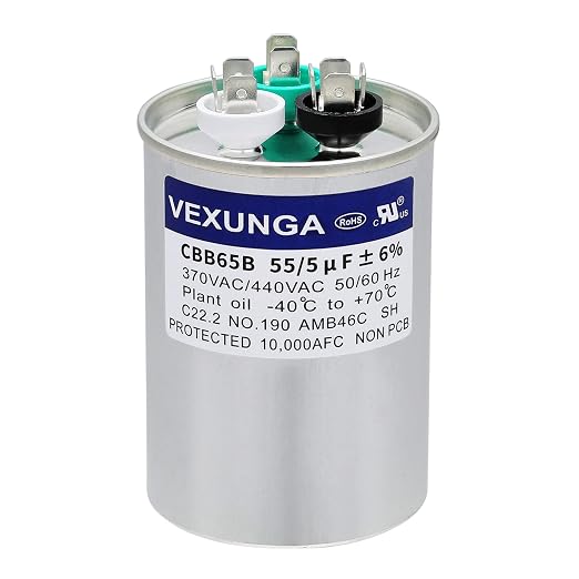 VEXUNGA 55/5 uF 55+5 MFD 370VAC or 440VAC Dual Run Start Round A/C Capacitor by VEXUNGA