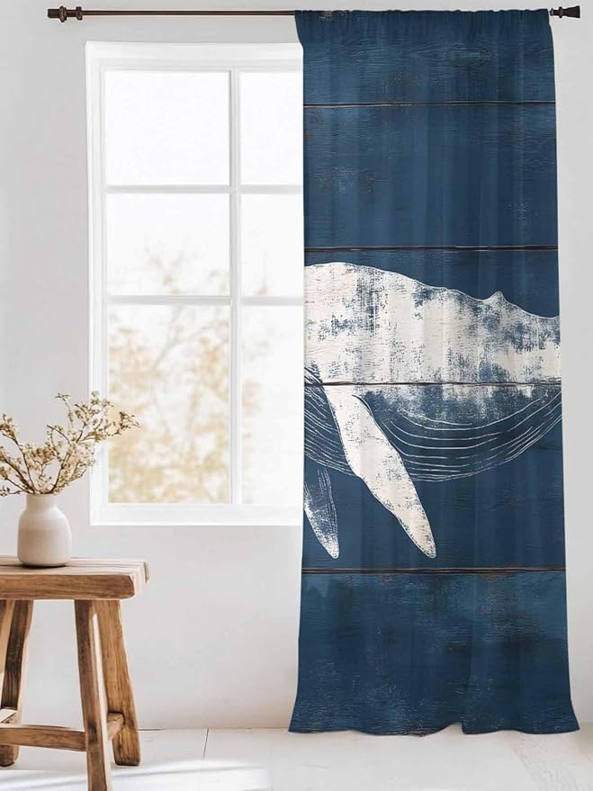 Sheer Curtains 84 Inches Long, Summer Whale Semi Sheer Curtains Light Filtering - Image 3