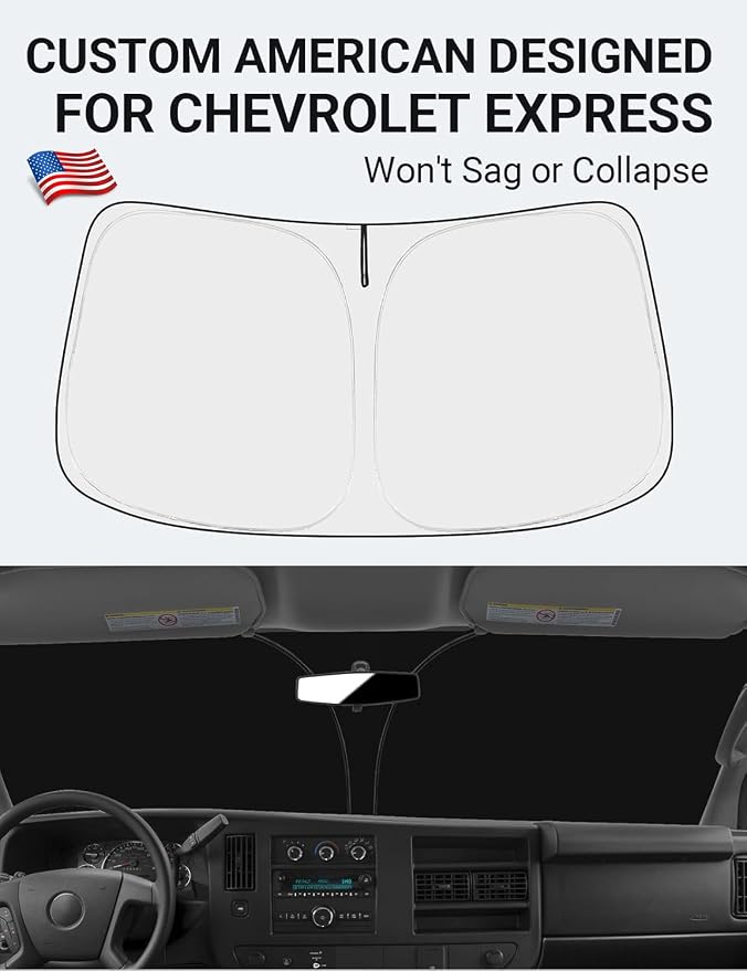 Proadsy Windshield Sun Shade Custom Fit 1996-2025 2026 Chevrolet Express Cargo - Image 2