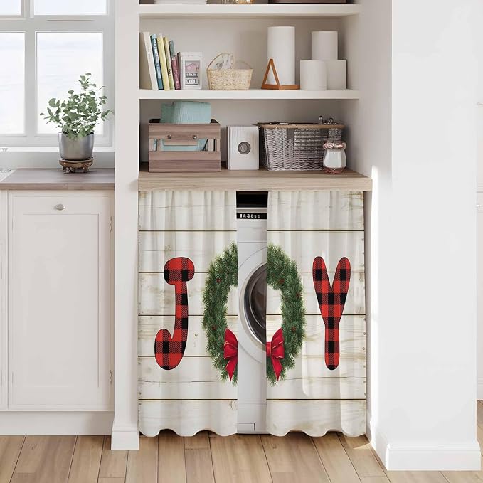 Christmas Wreaths Kitchen Curtains 45 Inch Long 2 Panel Set, Rod Pocket Window - Image 7