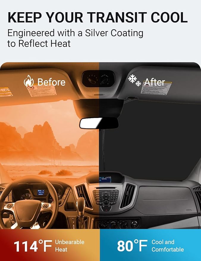 Proadsy Windshield Sun Shade for 2015-2025 2026 Ford Transit 4-Layer Foldable - Image 3