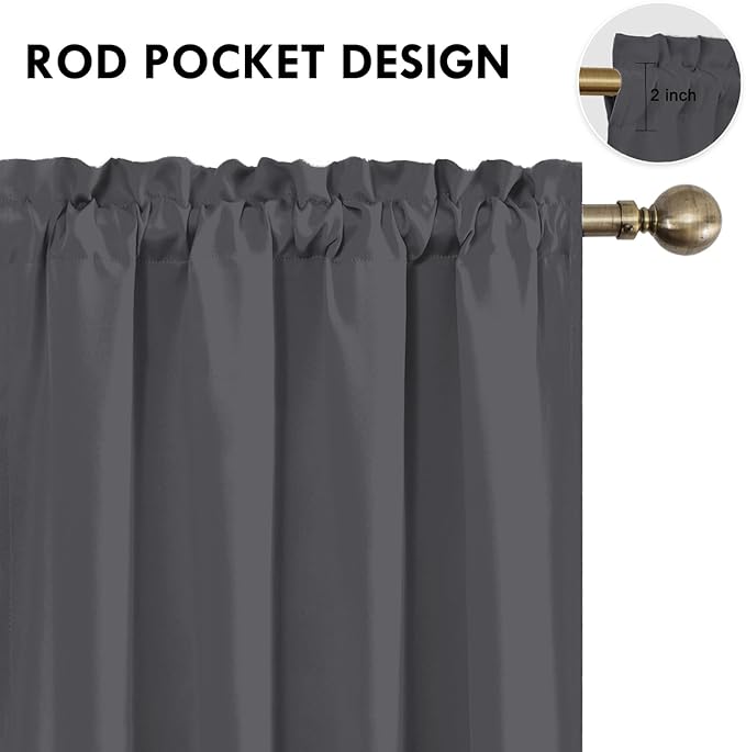 DWCN Blackout Curtains for Bedroom 72 Inch Length 2 Panels Set, Solid Thermal Insulated Energy Saving Rod Pocket Window Treatment Curtains Blackout Drapes (W42 x L72 Inch, Dark Grey)