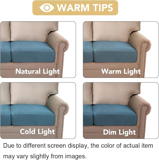 H.VERSAILTEX Super Stretch Couch Cushion Covers Sofa Cushion Slipcovers Jacquard Fabric Individual Seat Couch Slipcover Sets for Pets with Elastic Bottom(3 Packs Cushion Sofa Covers, Dusty Blue)