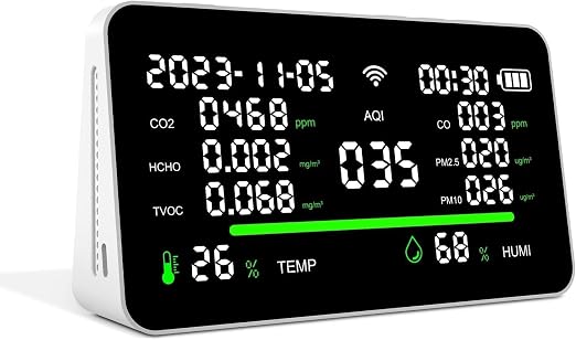11-in-1 Air Quality Monitor, Indoor CO2/VOC/AQI/PM2.5/Thermometer/Humidity by Caghuipp