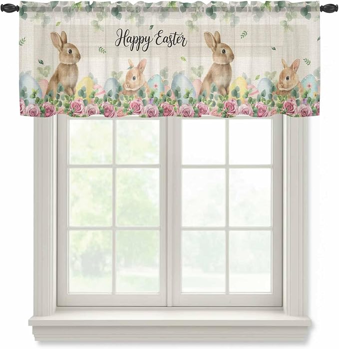 Easter Sheer Valances for Windows 54"x18", Light Filtering Kitchen Curtains by Unknown