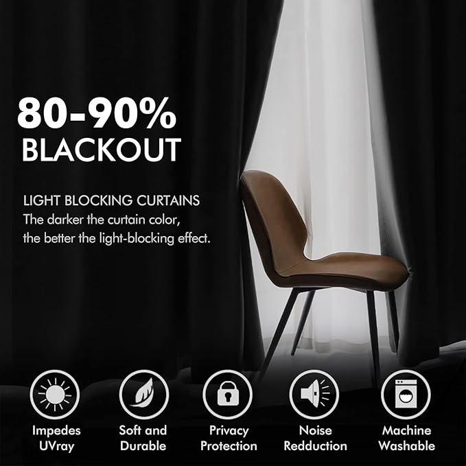 MIULEE Black Velvet Curtains 108 Inches Long Halloween Grommet Room Darkening Thermal Insulated Blackout Curtains for Bedroom/Living Room, Light Blocking Soundproof Black Out Drapes/Panels, Set of 2