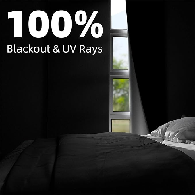 NIGHTON Portable Blackout Curtains 35"×59", Strong Hook and Loop Tape Strips with Adhesive, Cuttable Blackout Window Cover, 100% Black Out Material Blinds for Baby Nursery or Travel - Black