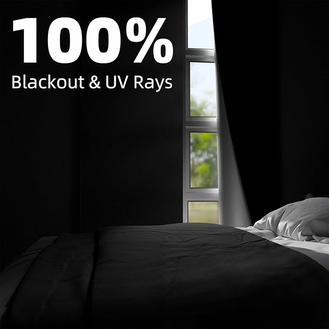 NIGHTON Portable Blackout Curtains 120"×57", Strong Hook and Loop Tape Strips with Adhesive, Cuttable Blackout Window Cover, 100% Black Out Material Blinds for Baby Nursery or Travel - Black- 02