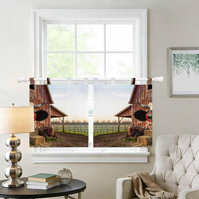 Farm Cows Kitchen Curtains 36 Inch Length, Small Window Curtains Tab Top - Image 2