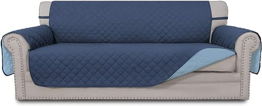 Easy-Going Reversible Couch Cover for 3 Cushion Couch Sofa Cover for Dogs Water Resistant Furniture Protector Cover with Foam Sticks Elastic Straps for Pet Cat (Sofa, Dark Blue/Light Blue)