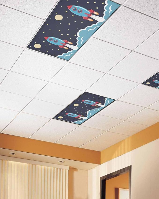 Yukro 3 Pack Cute Cartoon Fluorescent Light Covers Rocket Moon Stars Night Sky - Image 2