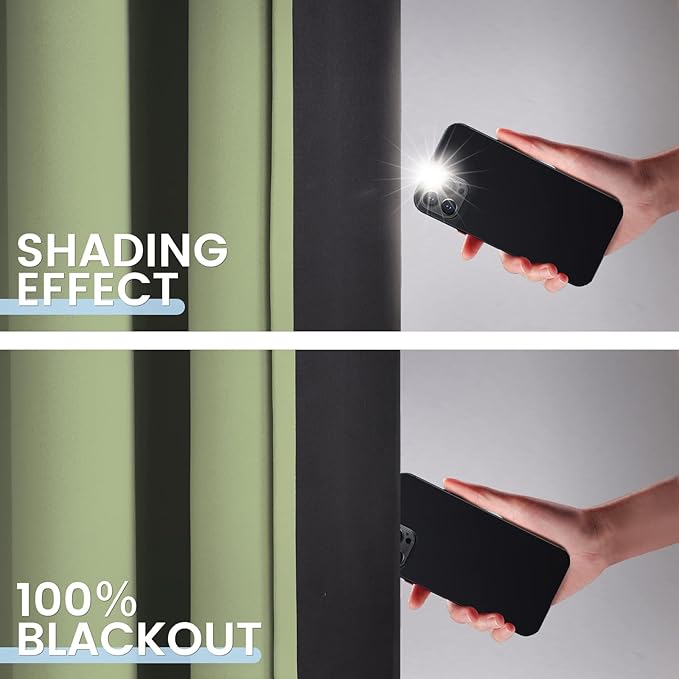 SimpleHome 100% Blackout Curtains for Bedroom,Thermal Insulated Sage Grommet Window Drapes Room Darkening Curtains for Living Room with Black Back,42 x 36 Inch,2 Panels