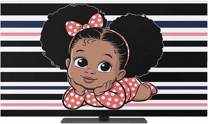 Cute Girl on Abstract Stripe Indoor TV Cover, Elastic TV Screen Protector Black by Unknown