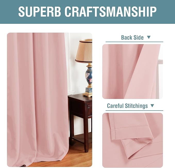 H.VERSAILTEX Pink Blackout Curtain for Living Room Thermal Insulated Window Treatment Curtain Extra Long 102 inch Length Solid Grommet Top Blackout Drape, One Panel, Baby Pink, 52" W x 102" L