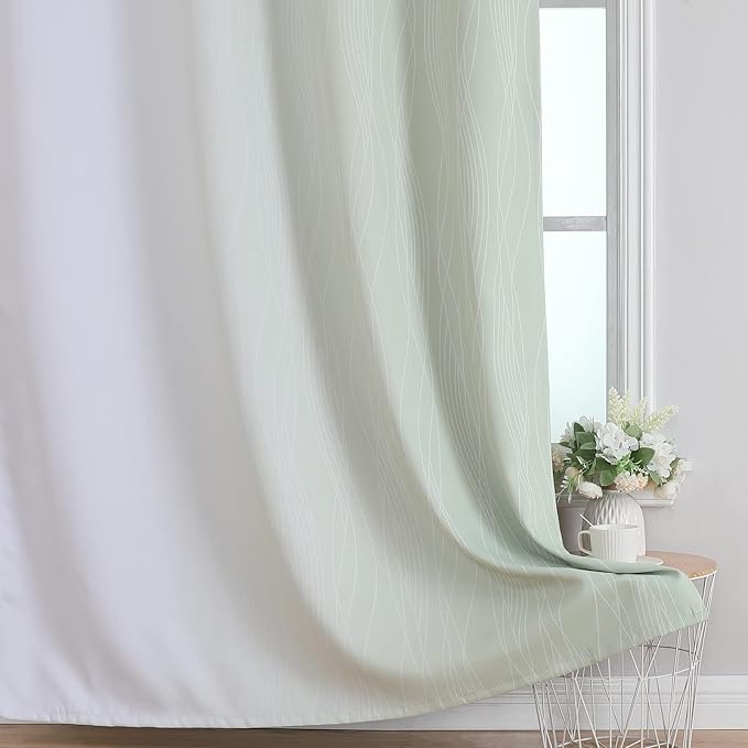 Estelar Textiler Sage and Grayish White Blackout Curtains 108 Inches Long, Thermal Insulated Drapes for Bedroom, Full Light Blocking Energy Saving Long Curtains for Living Room, 52Wx108L, 2 Panels