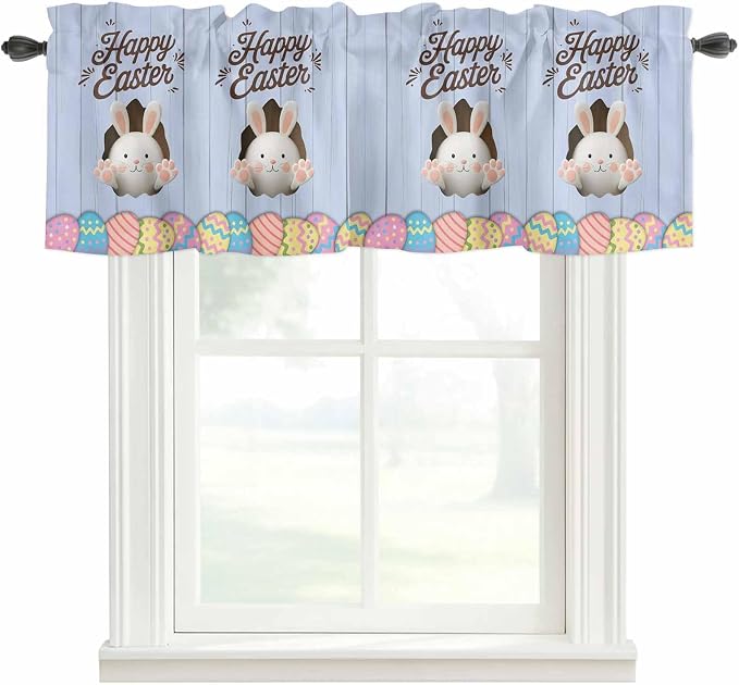 Blue Easter Curtain Valances for Windows, Kitchen Valance Window Treatment by Unknown