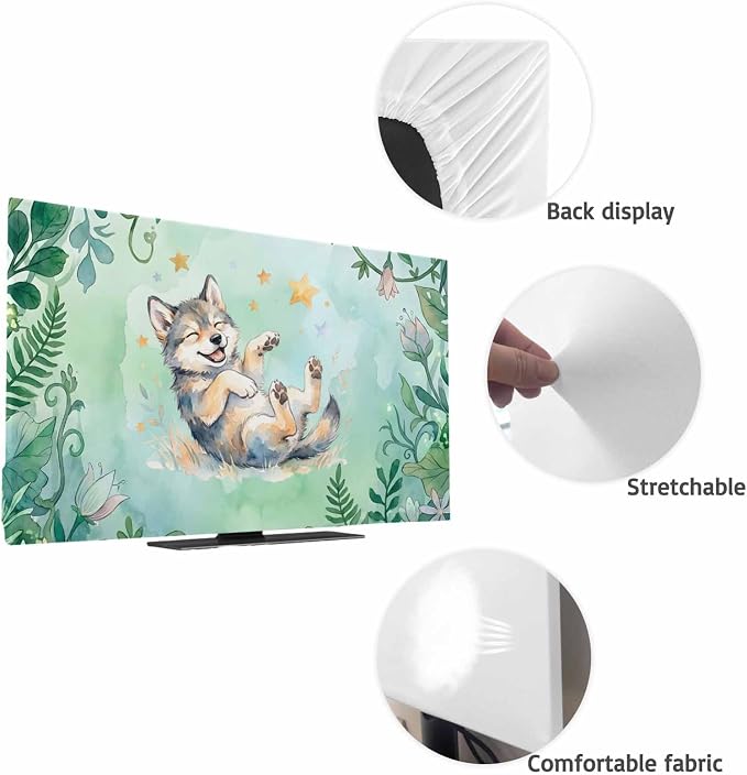 Cartoon Cute Wolf Stars Indoor TV Cover, Elastic TV Screen Protector Forest - Image 7