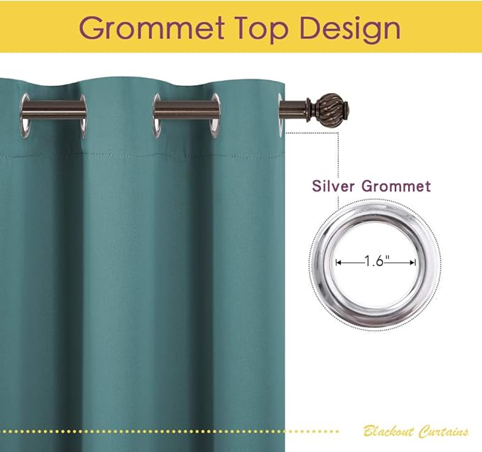 NICETOWN Bedroom Curtain Panels Blackout Draperies, Thermal Insulated Solid Grommet Blackout Curtains/Drapes (Sea Teal, One Pair, 42 by 45-Inch)