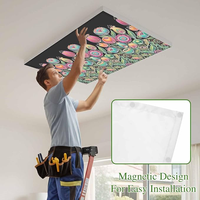 Fluorescent Light Covers for Ceiling Lights Colorful Flowers Magnetic Light - Image 3