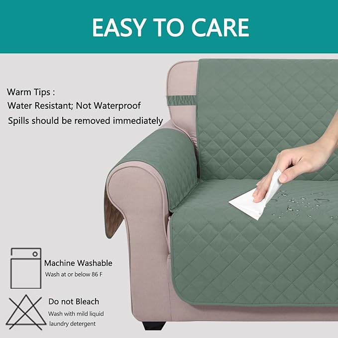 U-NICE HOME 4 Seater Sofa Cover 91 Inch Large Couch Covers for 4 Cushion Couch with Elastic Straps Water Resistant Furniture Protector Cover for Pets Cat (Sofa XX-Large, Greyish Green/Taupe)