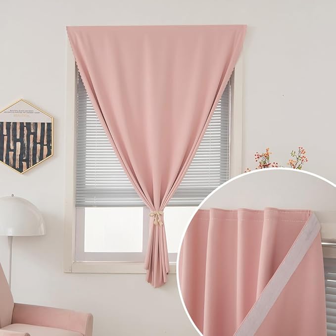 Self Adhesive Blackout Curtains- Stick on Curtains Shades Window Blinds Curtains No Rod Needed Easy to Hang Curtain, Use for Bedroom, Living Room,Roman Shades, 59" W X 71" L, Pink, 1 Panel