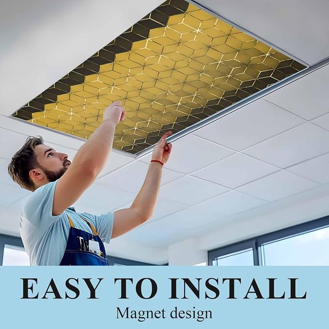 2x4 ft Fluorescent Light Cover for Ceiling Modern Yellow Gradient Geometric - Image 6