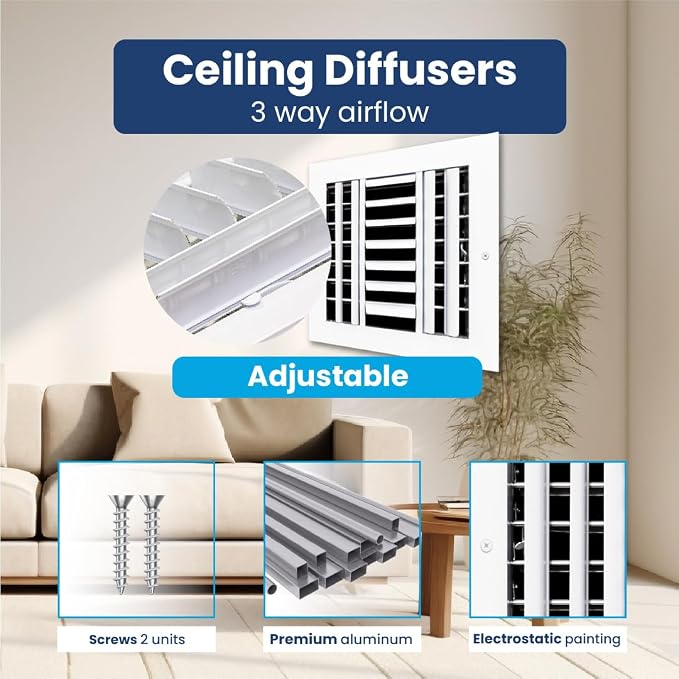 10x10 Aluminum 3-Way HVAC Vent Cover Register Wall Ceiling Quiet Adjustable - Image 4