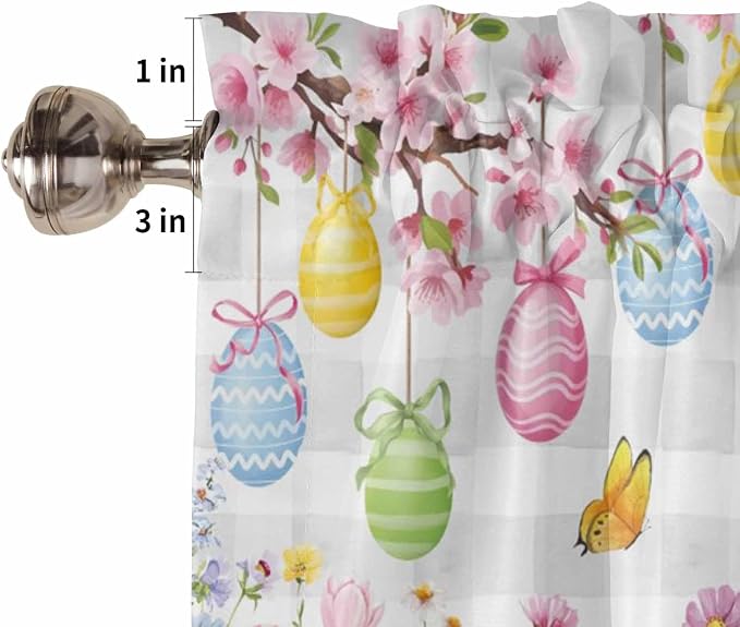 Happy Easter Tier Curtains 45 Inches Long, Spring Watercolor Bunny Eggs Flower - Image 6