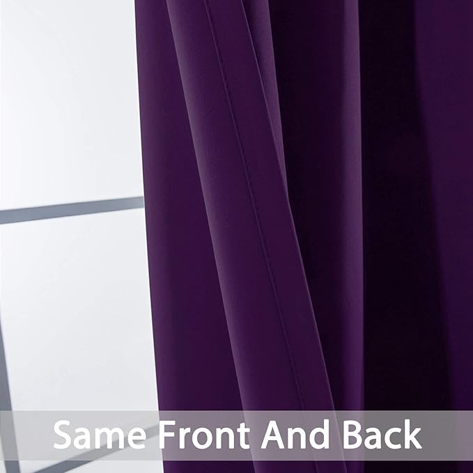 Yakamok Purple Blackout Curtains for Bedroom, Grommet Thermal Insulated Room Darkening Blackout Drapes for Living Room, 2 Panels,52W x 72L Inch