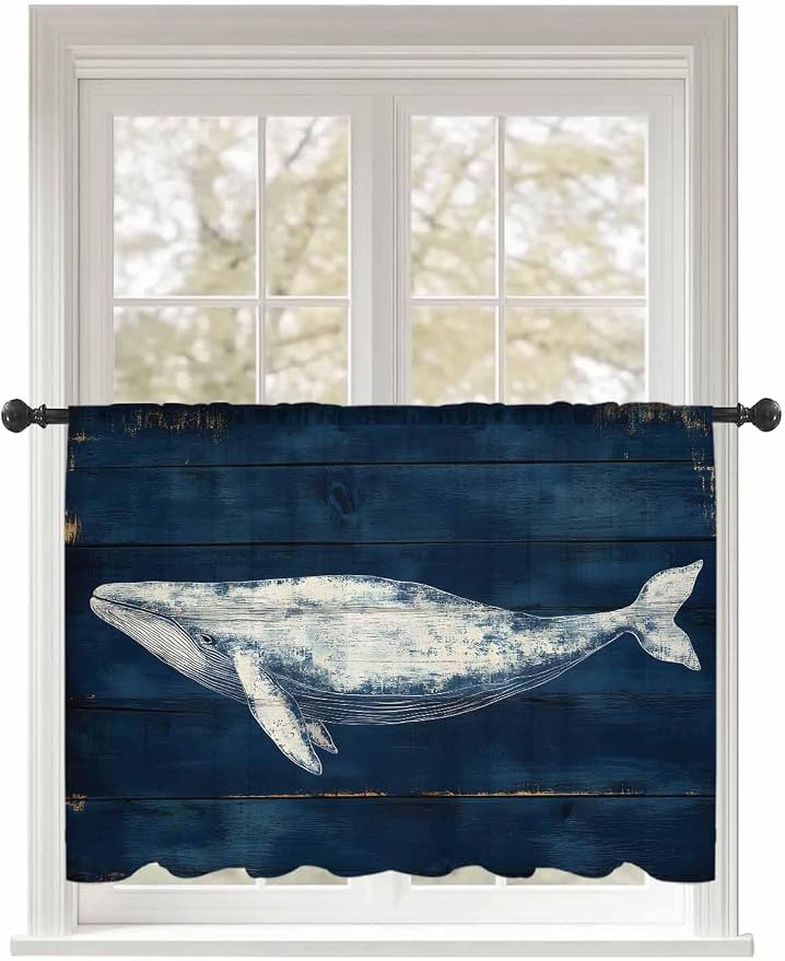 Sheer Curtains 45 Inch Length, Summer Whale Semi Sheer Curtains Light Filtering by Unknown