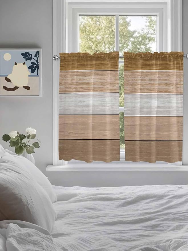 Retro Farm Wood Board Window Valance Curtains, 2 Panel - Image 3