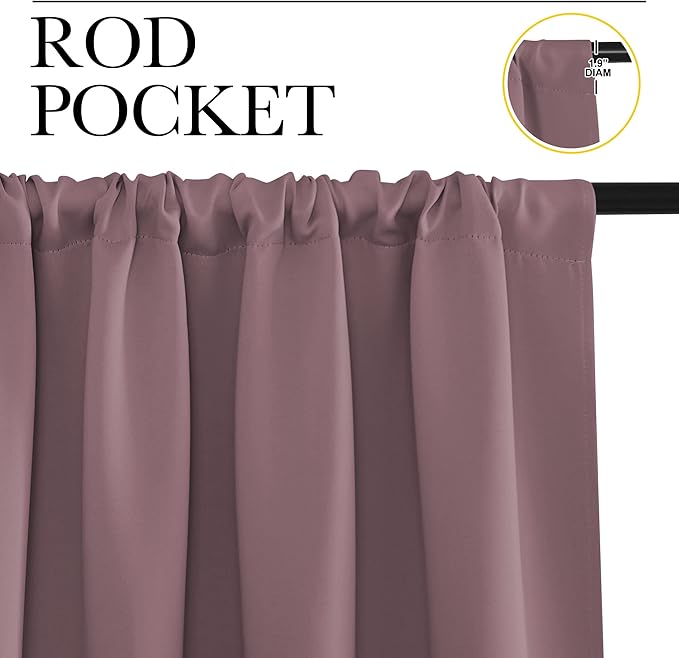 NICETOWN Dry Rose Blackout Curtains for Living Room - Triple Weave Home Decoration Thermal Insulated Solid Rod Pocket Blackout Drapes for Bedroom(Set of 2, 42 x 72 Inch)