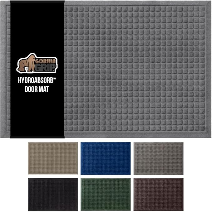 GORILLA GRIP® Ultra Absorbent Front Door Mat Outside Entrance, 72x24, Traps Dirt and Moisture, HydroABSORB Indoor Outdoor Doormat Holds Up to 2.75 Cups Water, Stain and Fade Resistant Welcome Mat Grey