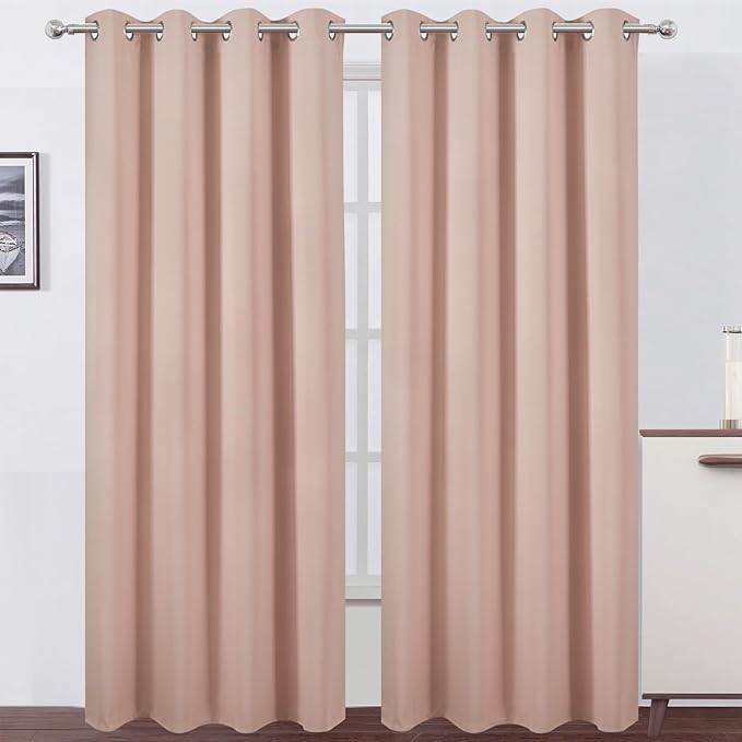 LEMOMO Blackout Curtains 52 x 90 inches Long Blush Curtains Set of 2 Panels Thermal Insulated Room Darkening Curtains for Bedroom