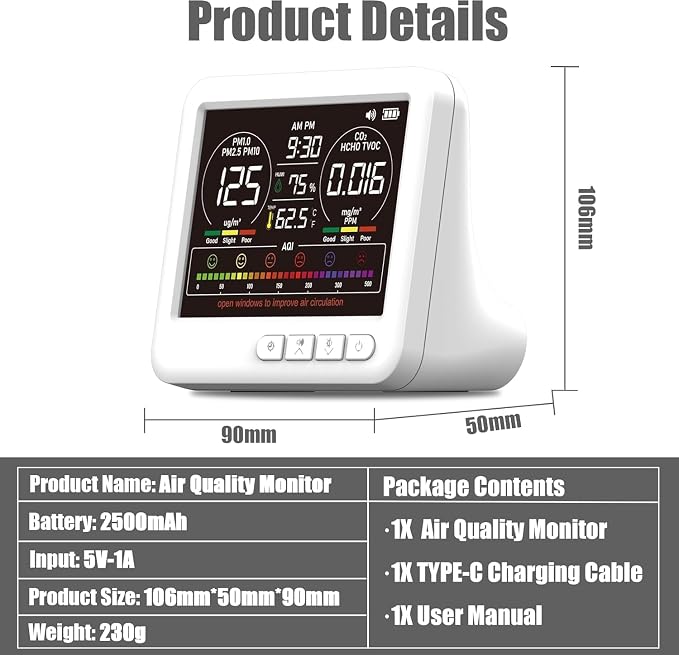Professional 16-in-1 Portable Indoor Air Quality Monitor - Image 2