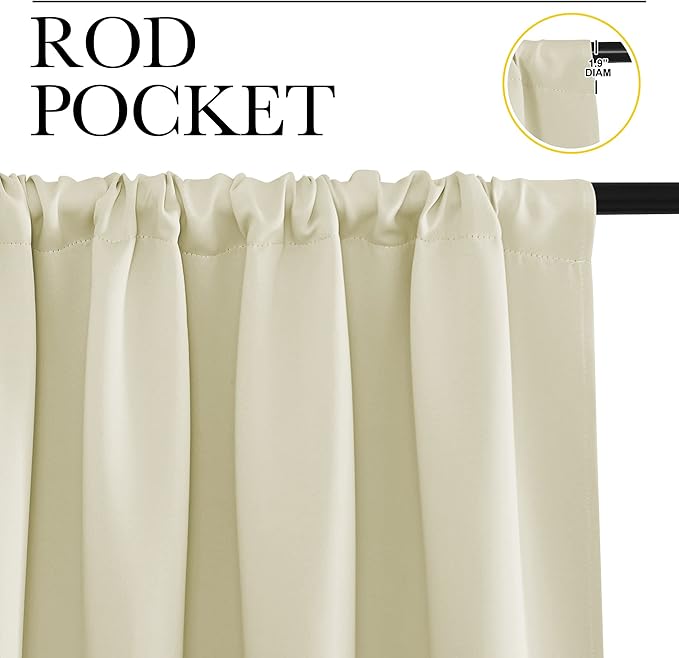 NICETOWN Blackout Curtains for Bedroom, Home Decorations Thermal Insulated Solid Rod Pocket Blackout Drapes for Cafe (Beige, One Pair, 42 x 48-inch)