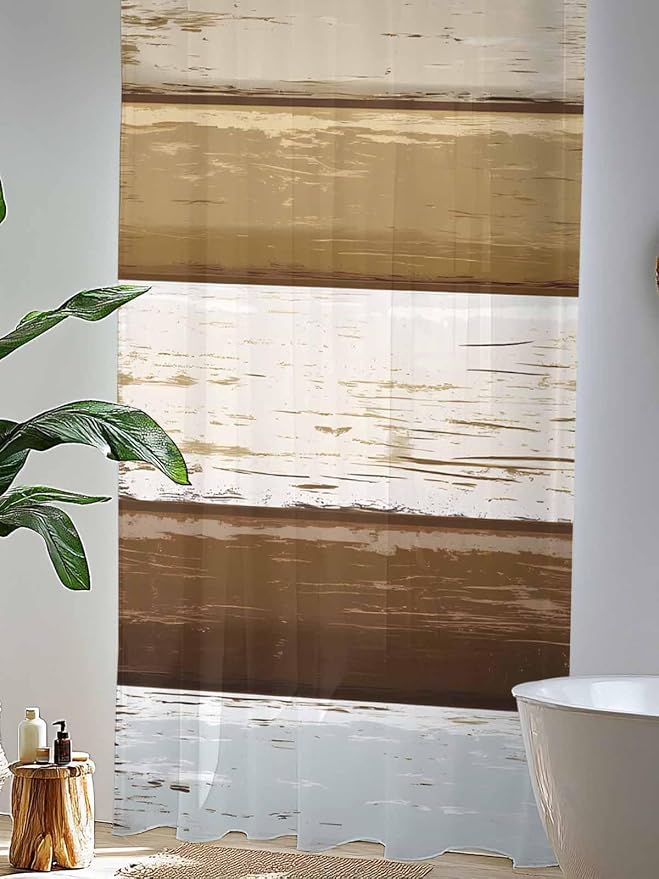 Sheer Curtains 96 Inches Long, Wood Grain Brown Semi Sheer Curtains Light - Image 4