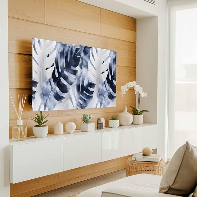 Farmhouse Blue Gray Leaf Indoor TV Cover, Elastic TV Screen Protector - Image 3