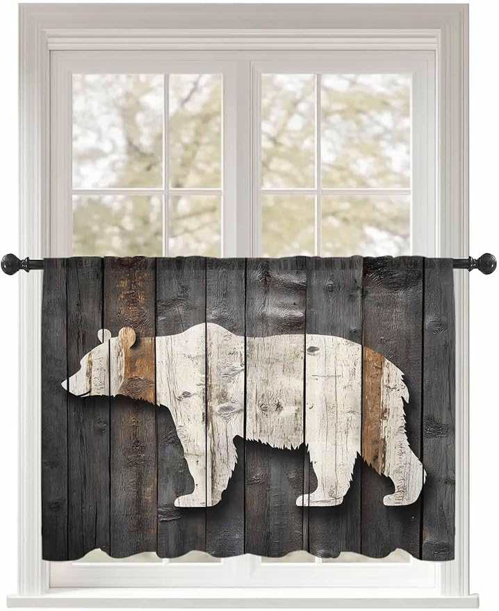 Sheer Curtains 45 Inch Length, Vintage White Brown Bear Semi Sheer Curtains by Unknown