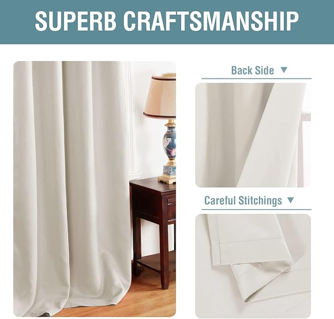 H.VERSAILTEX Light Blocking Curtain for Living Room Thermal Insulated Window Treatment Panel/Drape for Dining Room, Elegant Soft Curtain for Bedroom Grommet Top One Panel (Ivory - 52x45 Inches)