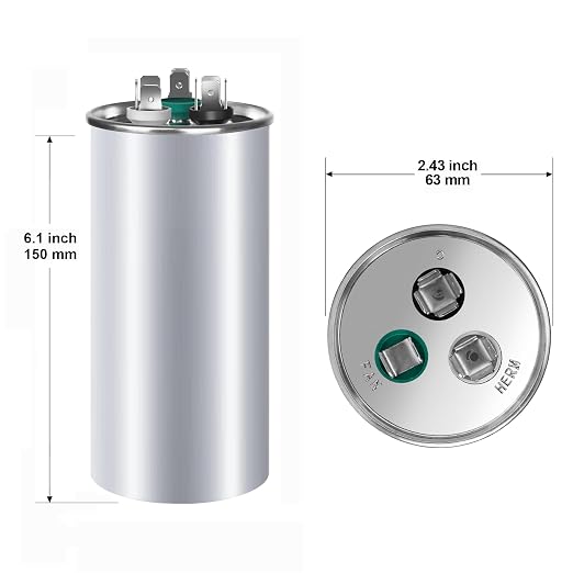 FOCSPROD 70+10 uF 70/10 MFD ±6% 370V/440V CBB65B AC Capacitor, Dual Run Round - Image 2