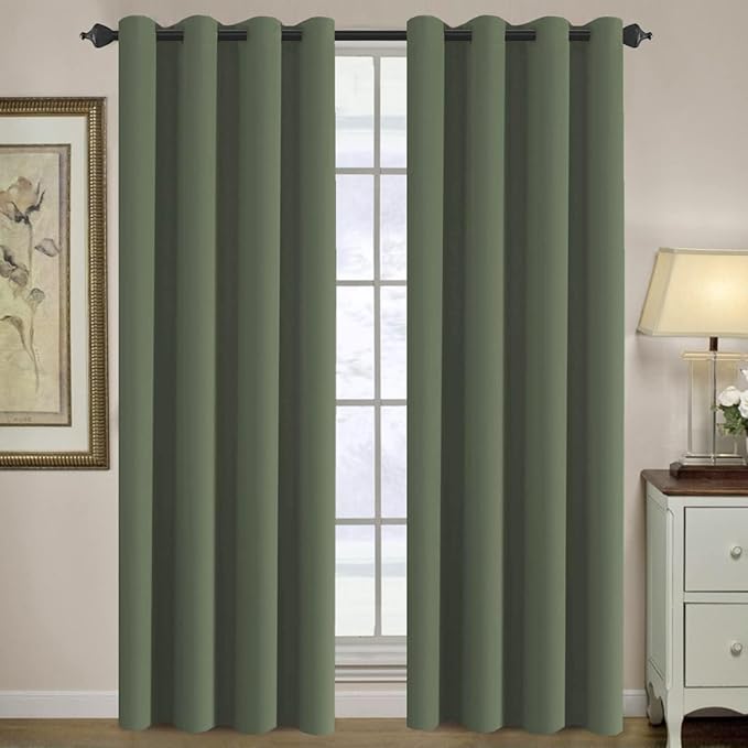 H.VERSAILTEX Green Blackout Curtain for Living Room Thermal Insulated Window Treatment Curtain Extra Long 102 inch Length Energy Saving Solid Blackout Drape, 1 Panel, Bronze Green, 52" W x 102" L
