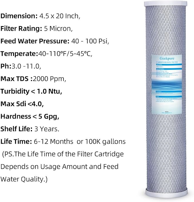 Geekpure Whole House PP Sediment and Carbon Block Replacement Filters -4.5 x 20 - Image 2