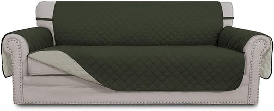 Easy-Going Reversible Oversized Couch Cover for 3 Cushion Couch Sofa Cover for Dogs Water Resistant Furniture Protector Cover with Foam Sticks for Pet (Oversized Sofa, Army Green/Beige)