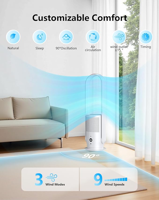 ULTTY Bladeless Tower Fan and Air Purifier Combo, - Image 2